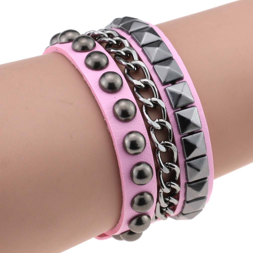 Fashion Square Round Rivet Iron Chain Bracelets