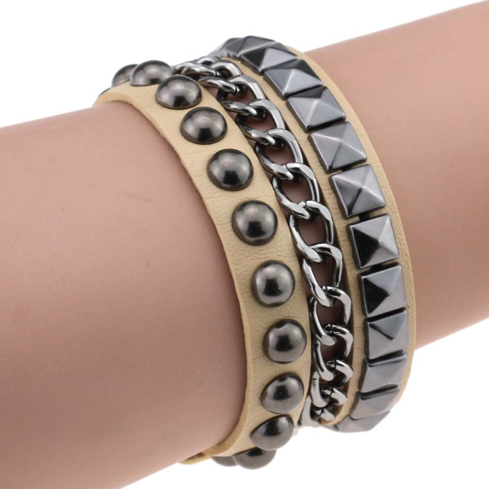 Fashion Square Round Rivet Iron Chain Bracelets