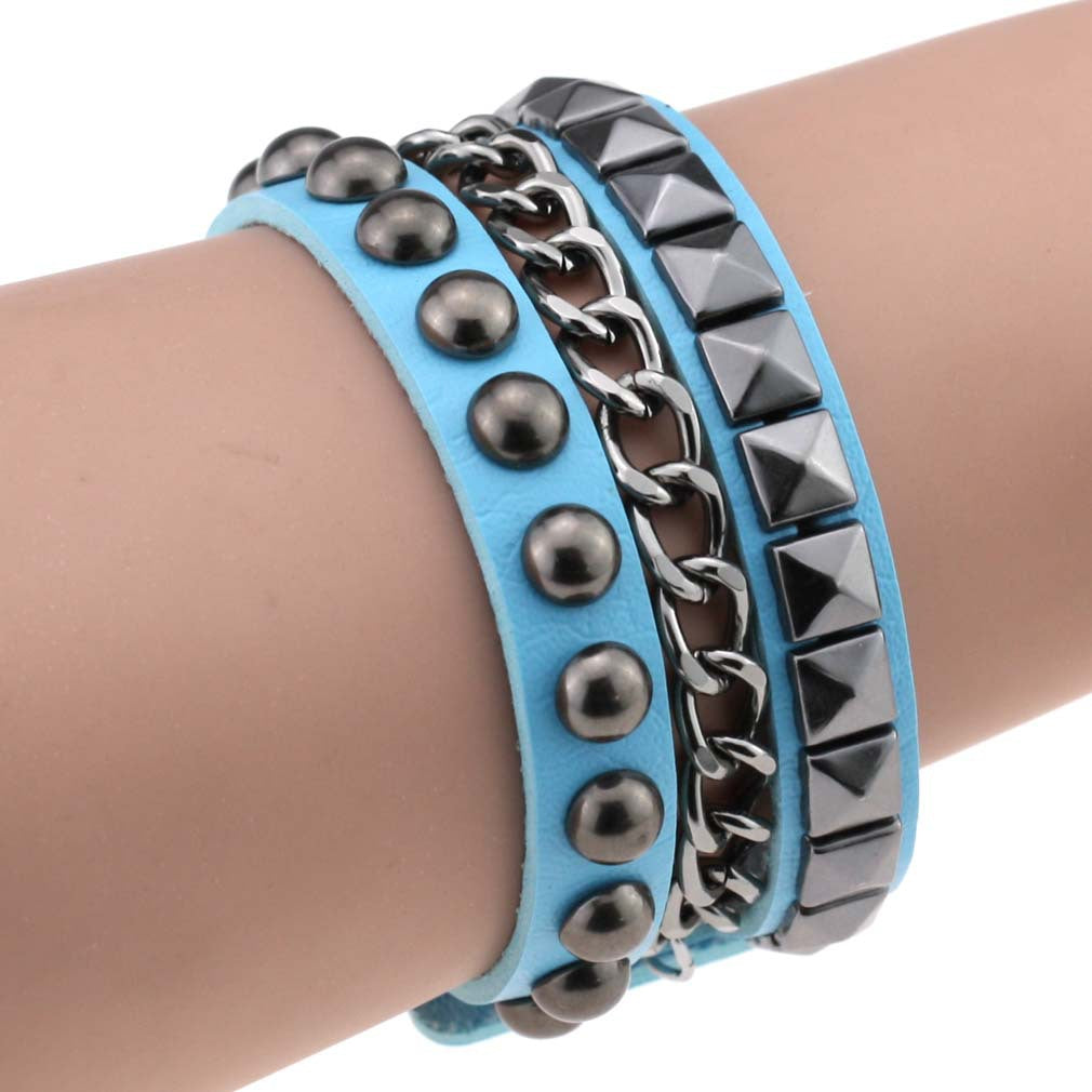 Fashion Square Round Rivet Iron Chain Bracelets