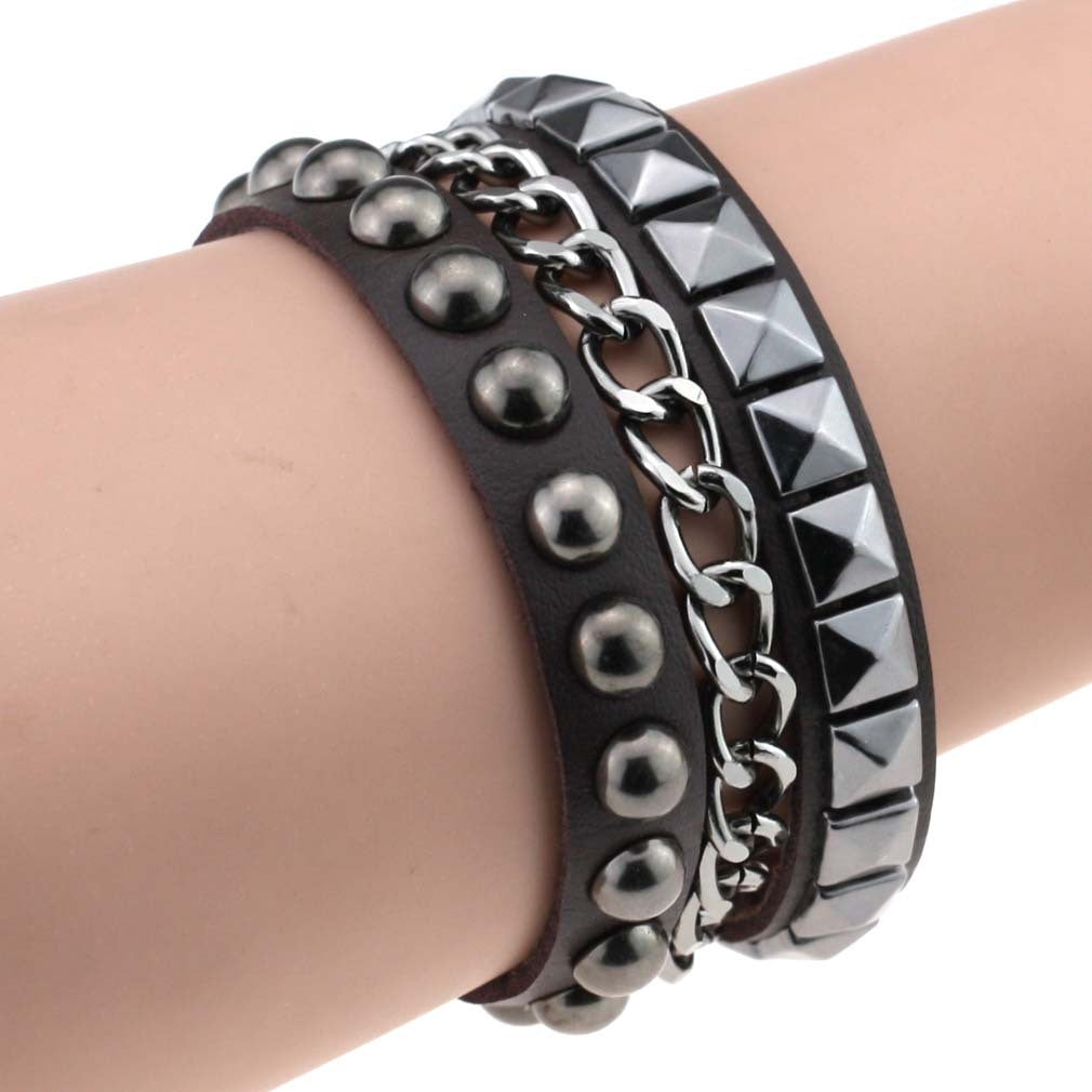 Fashion Square Round Rivet Iron Chain Bracelets