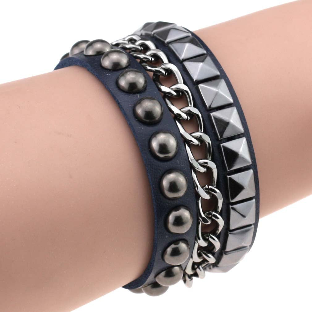 Fashion Square Round Rivet Iron Chain Bracelets