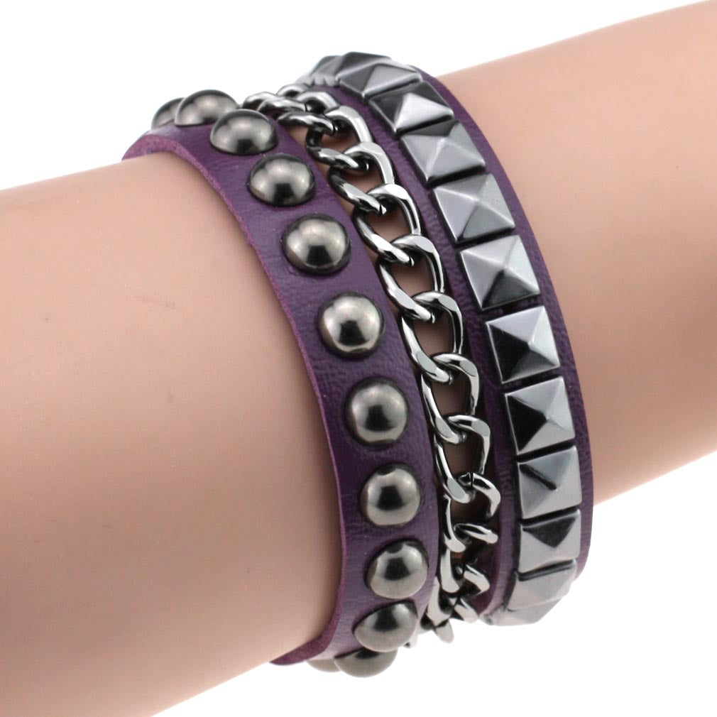 Fashion Square Round Rivet Iron Chain Bracelets