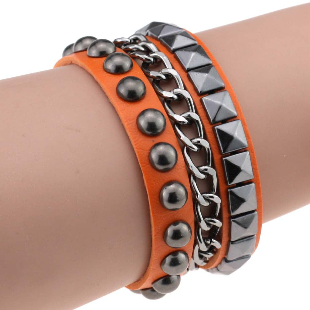 Fashion Square Round Rivet Iron Chain Bracelets