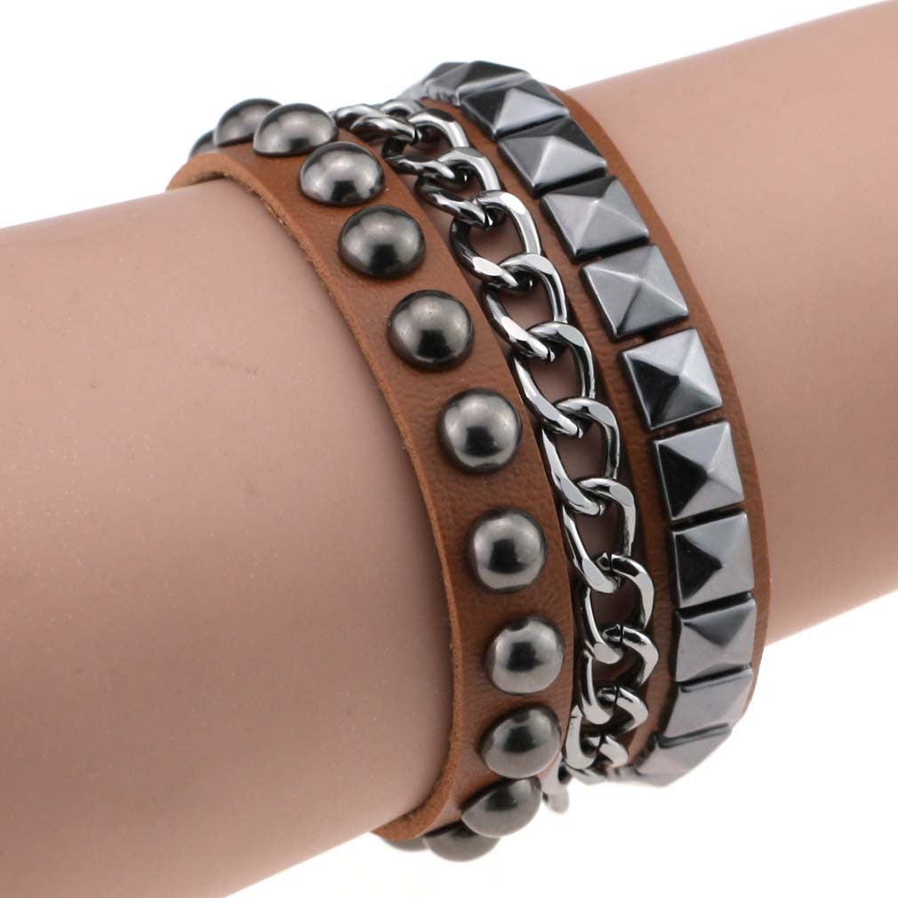 Fashion Square Round Rivet Iron Chain Bracelets