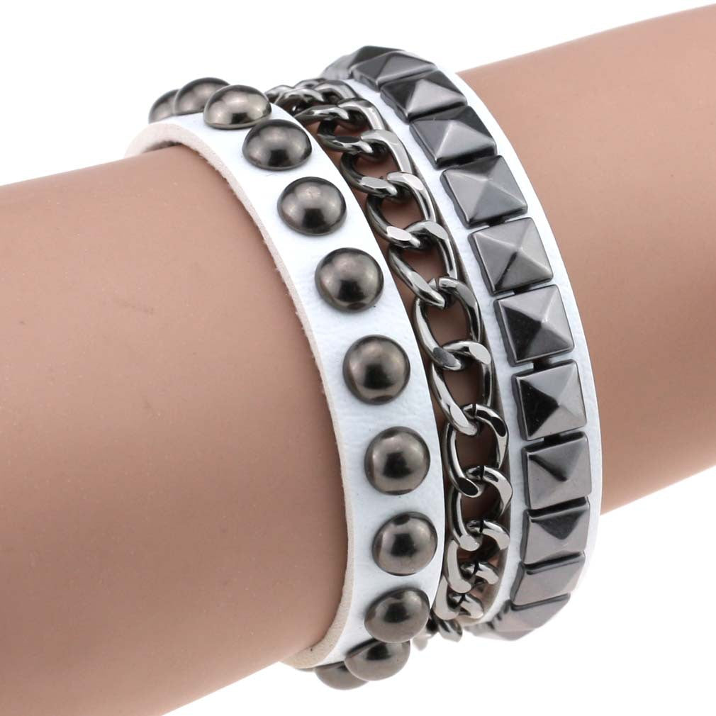 Fashion Square Round Rivet Iron Chain Bracelets