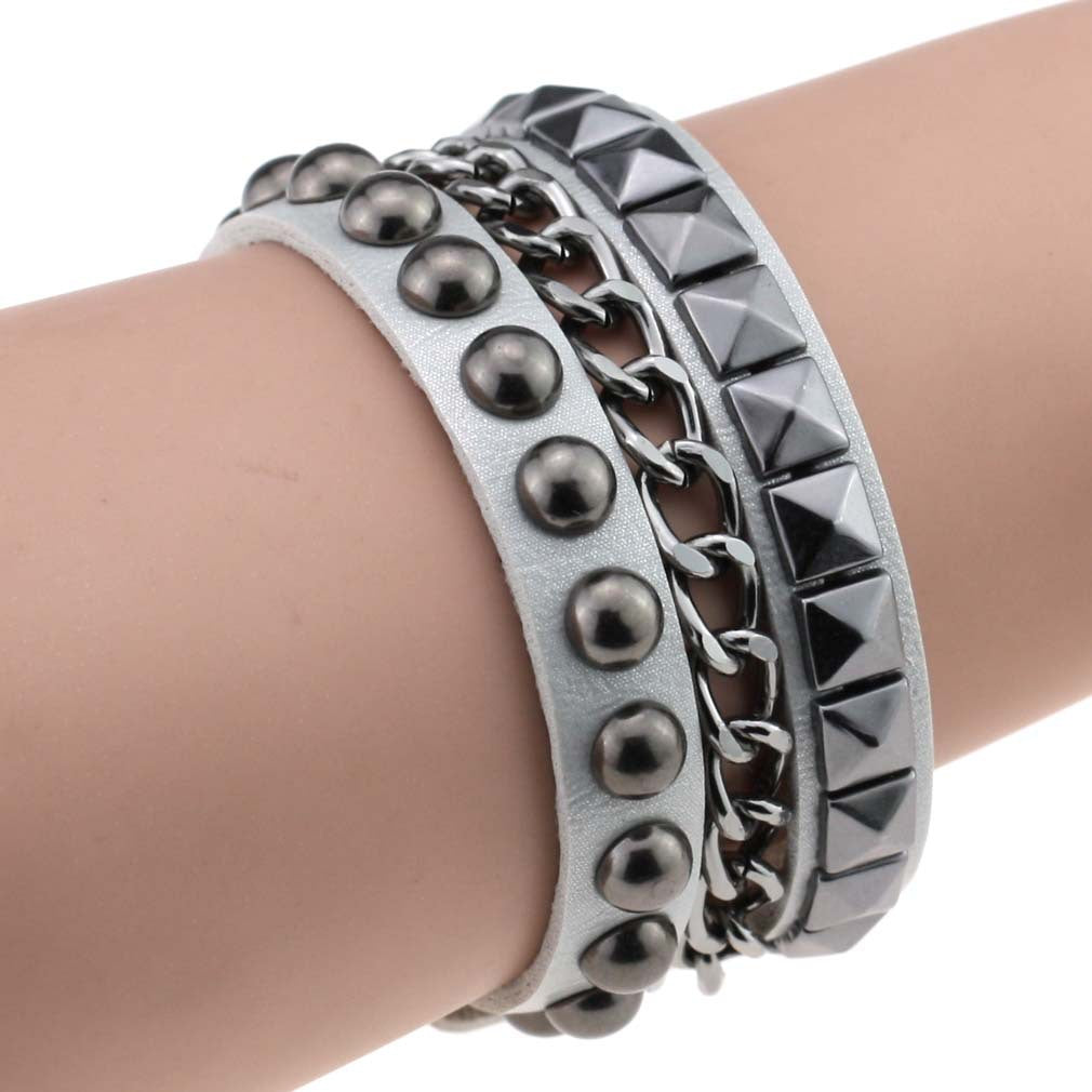 Fashion Square Round Rivet Iron Chain Bracelets