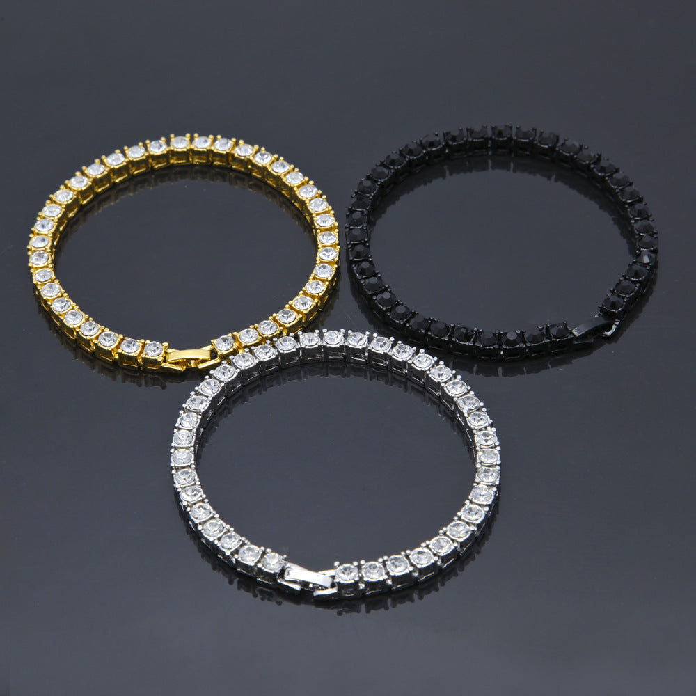 Accessoires d'oreille Hip Hop pour hommes, chaîne de Tennis entièrement en strass, un Bracelets