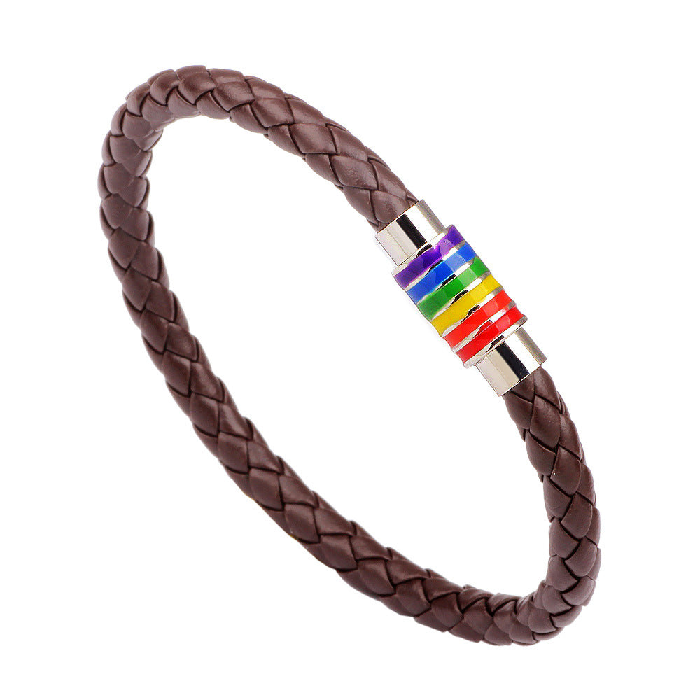 Women's Braided Leather Rainbow Colorful Fashion Copper Bracelets