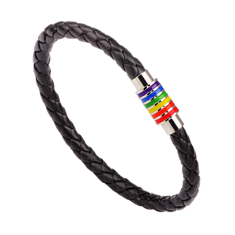 Women's Braided Leather Rainbow Colorful Fashion Copper Bracelets