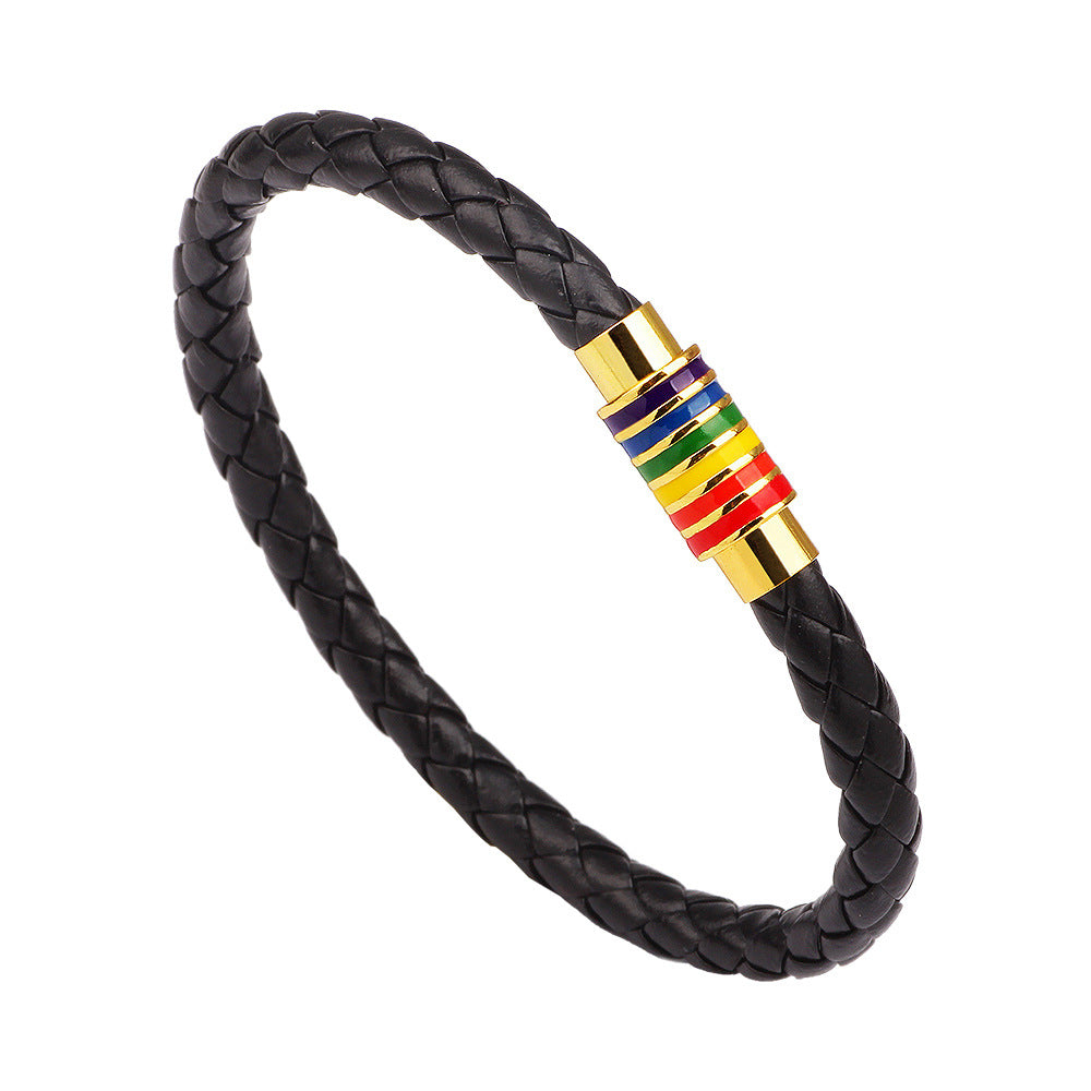 Women's Braided Leather Rainbow Colorful Fashion Copper Bracelets