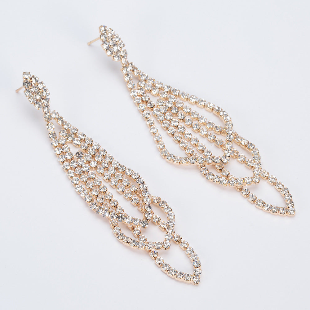 Women's Punk Claw Chain Diamond Tassel Temperamental Shiny Stud Earrings
