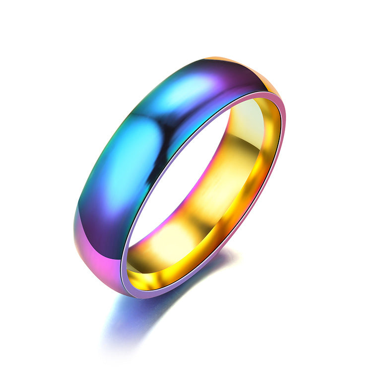 Colorful Dazzling Rainbow Korean Curved Stainless Ring