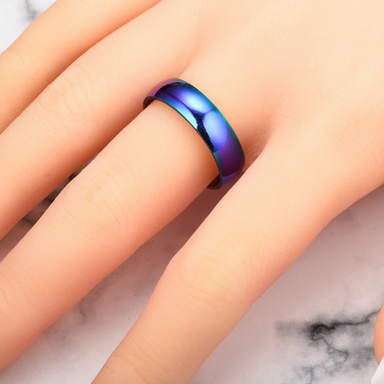 Colorful Dazzling Rainbow Korean Curved Stainless Ring