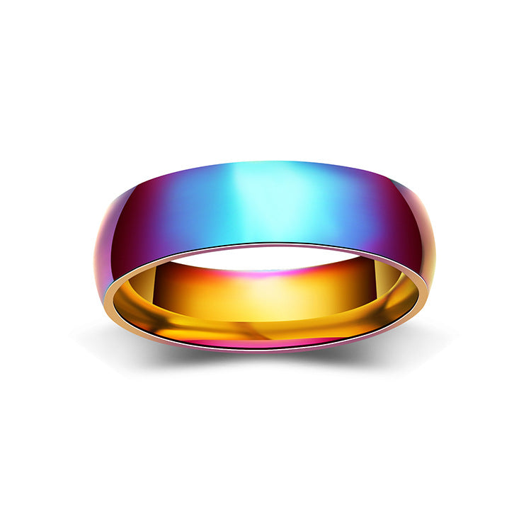 Colorful Dazzling Rainbow Korean Curved Stainless Ring