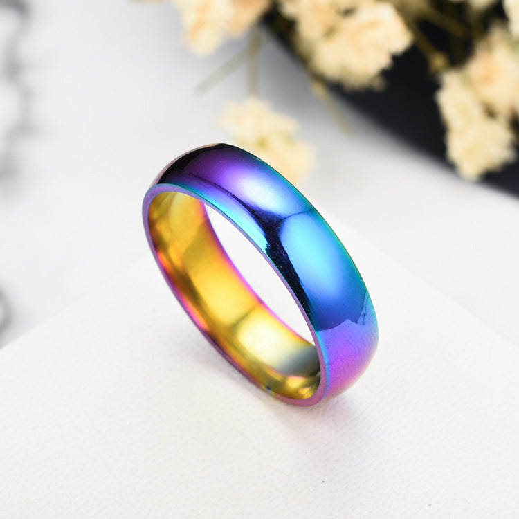 Colorful Dazzling Rainbow Korean Curved Stainless Ring