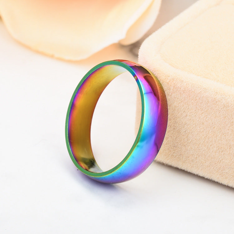 Colorful Dazzling Rainbow Korean Curved Stainless Ring