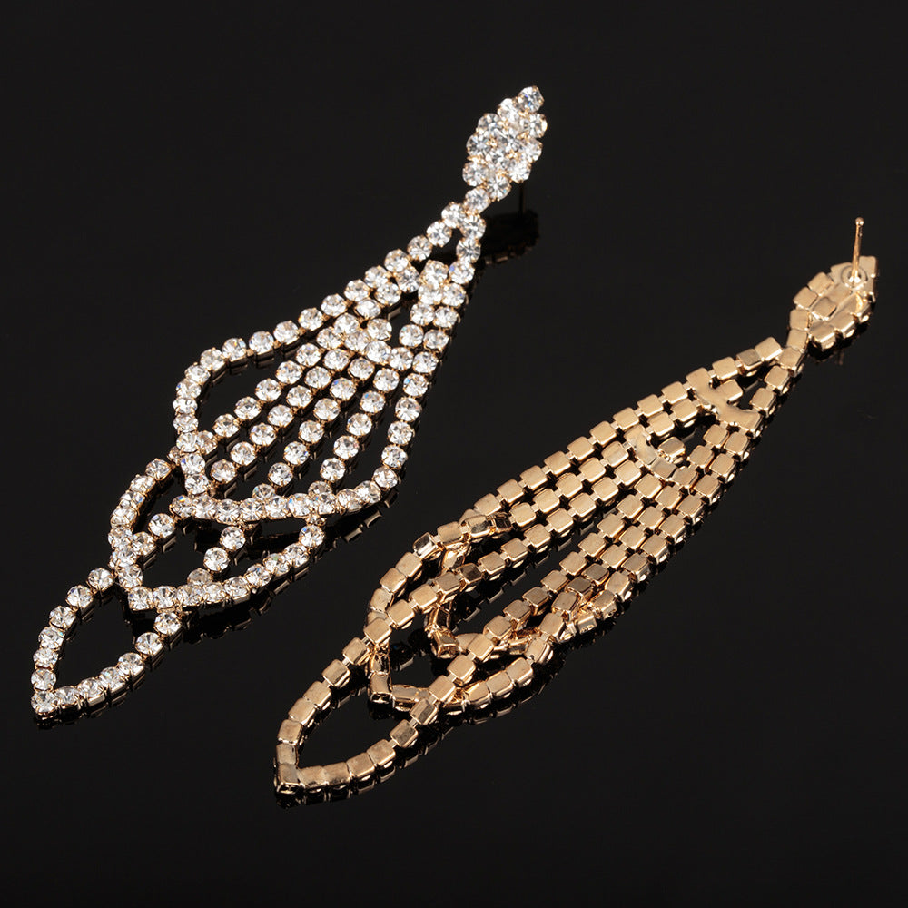 Women's Punk Claw Chain Diamond Tassel Temperamental Shiny Stud Earrings