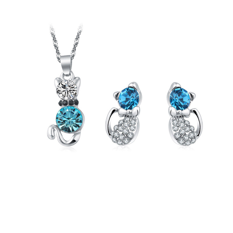 Of Cute Cat Crystal Ear Suit Necklaces