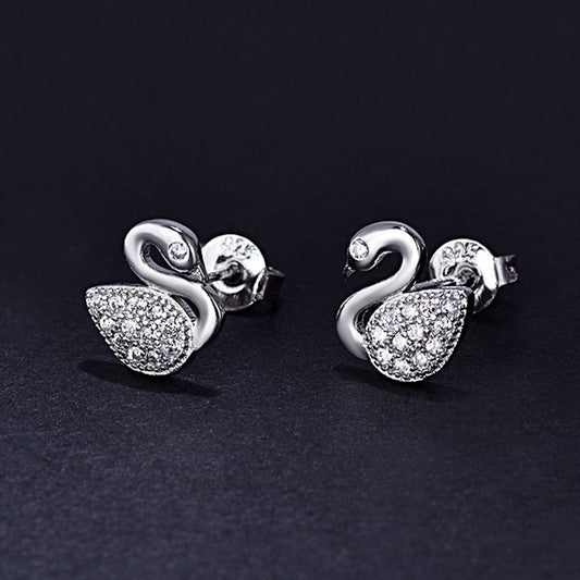 Little Swan Rhinestone Micro Inlaid Zircon Earrings