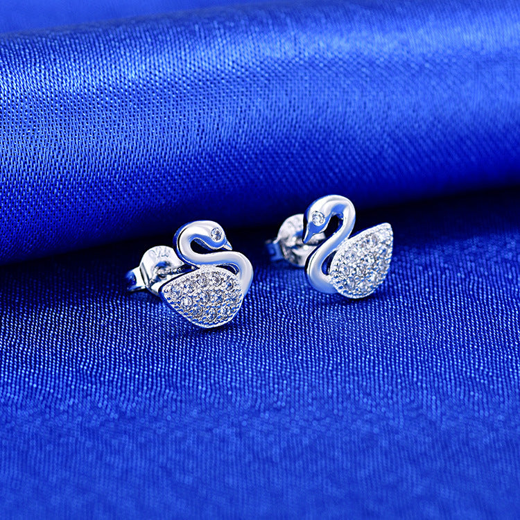 Little Swan Rhinestone Micro Inlaid Zircon Earrings