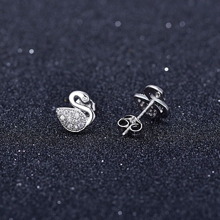 Little Swan Rhinestone Micro Inlaid Zircon Earrings