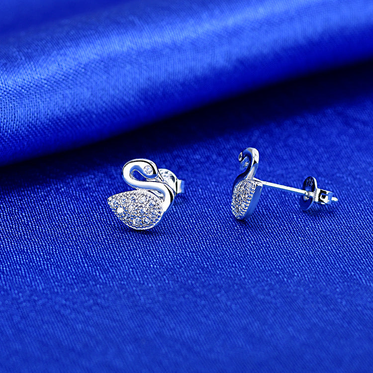 Little Swan Rhinestone Micro Inlaid Zircon Earrings