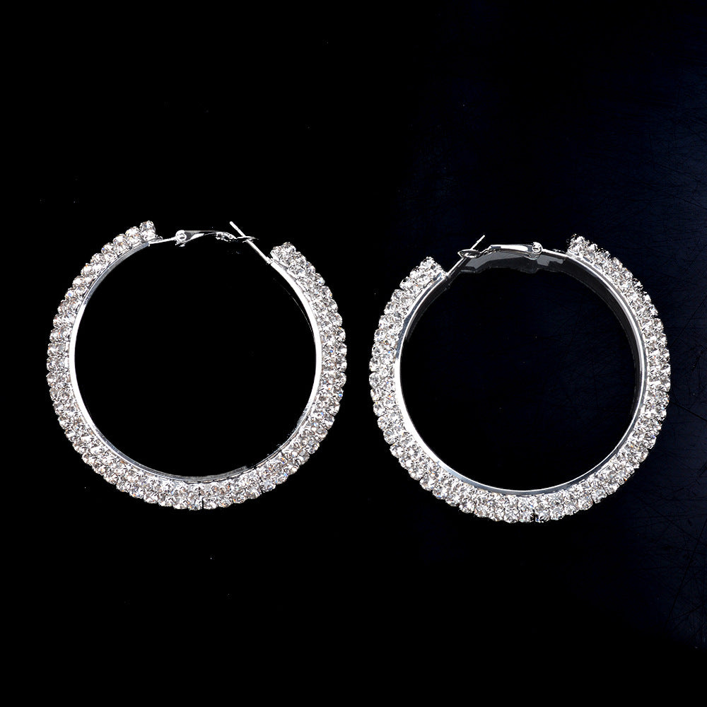 Beautiful Rhinestone Plating Large Circle Exquisite Stud Earrings