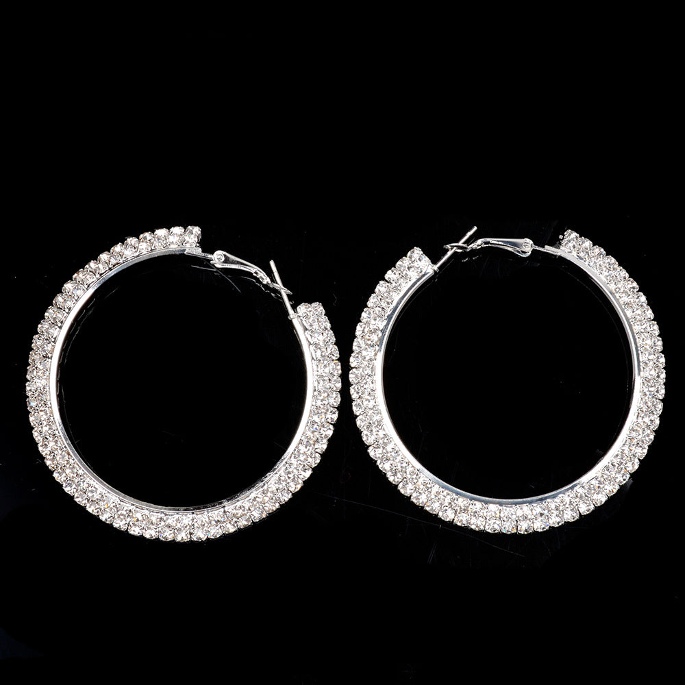 Beautiful Rhinestone Plating Large Circle Exquisite Stud Earrings