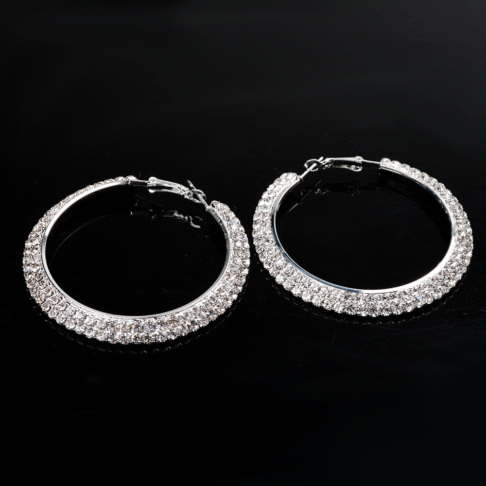 Beautiful Rhinestone Plating Large Circle Exquisite Stud Earrings