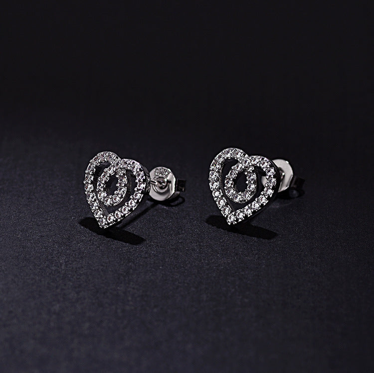 Boucles d'oreilles brillantes en Zircon en forme de cœur pour femmes, mode coréenne Sier