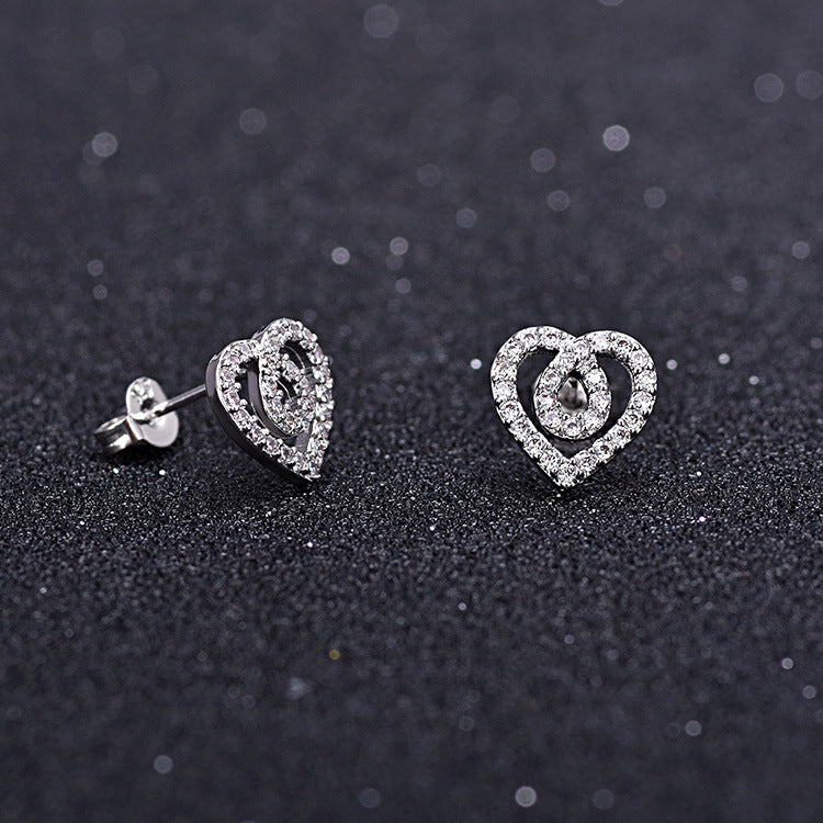 Boucles d'oreilles brillantes en Zircon en forme de cœur pour femmes, mode coréenne Sier