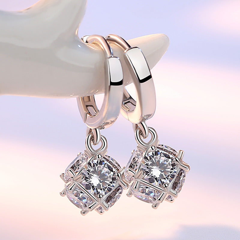 Women's Cute Elegant Love Window Sier Plated Cube Earrings