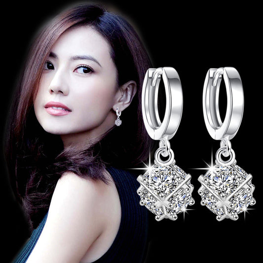 Women's Cute Elegant Love Window Sier Plated Cube Earrings