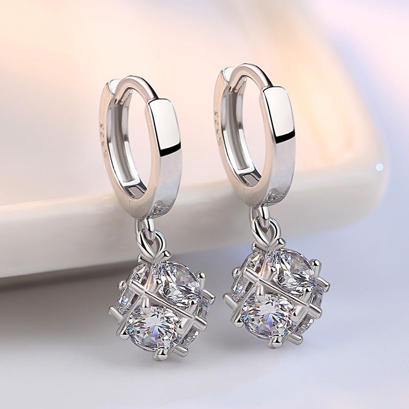 Women's Cute Elegant Love Window Sier Plated Cube Earrings