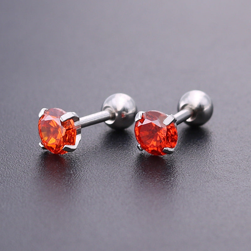 Women's Steel Four Claw Crystal Color Round Earrings