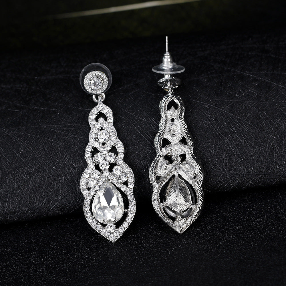 Boucles d'oreilles longues en diamant populaires pour mariage de mariée exagérée