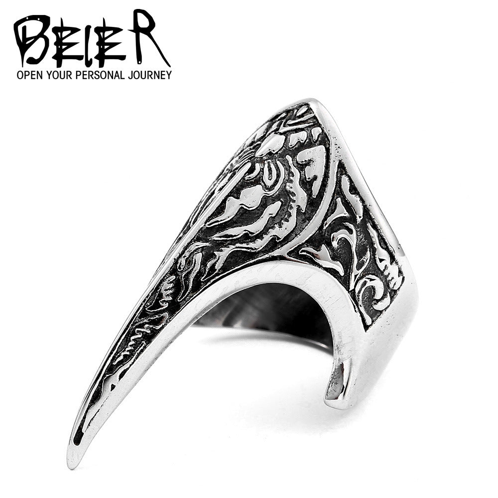 Men's Retro Ornament Stainless Steel Carved Armor Rings