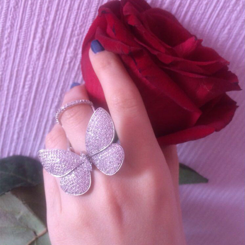 Butterfly Brass Micro Inlaid Zircon Personality Rings