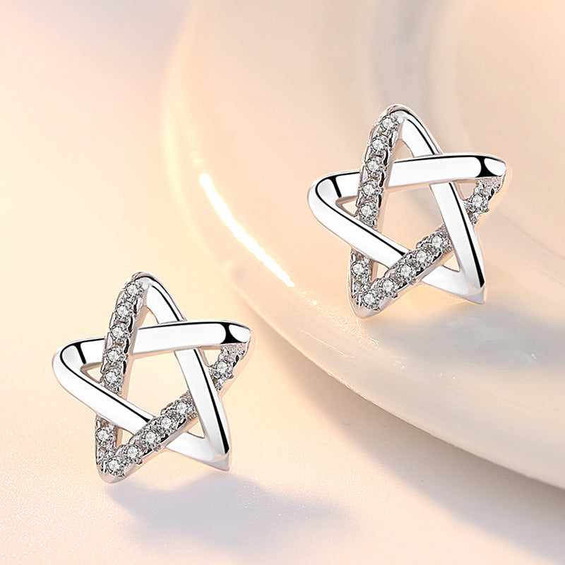 Boucles d'oreilles pentagramme creux en Zircon, Version pour femmes, personnalité gracieuse