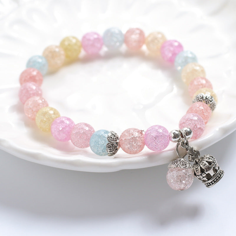 Korean Style Crystal Beaded Opal Cinnabar Crown Bracelets