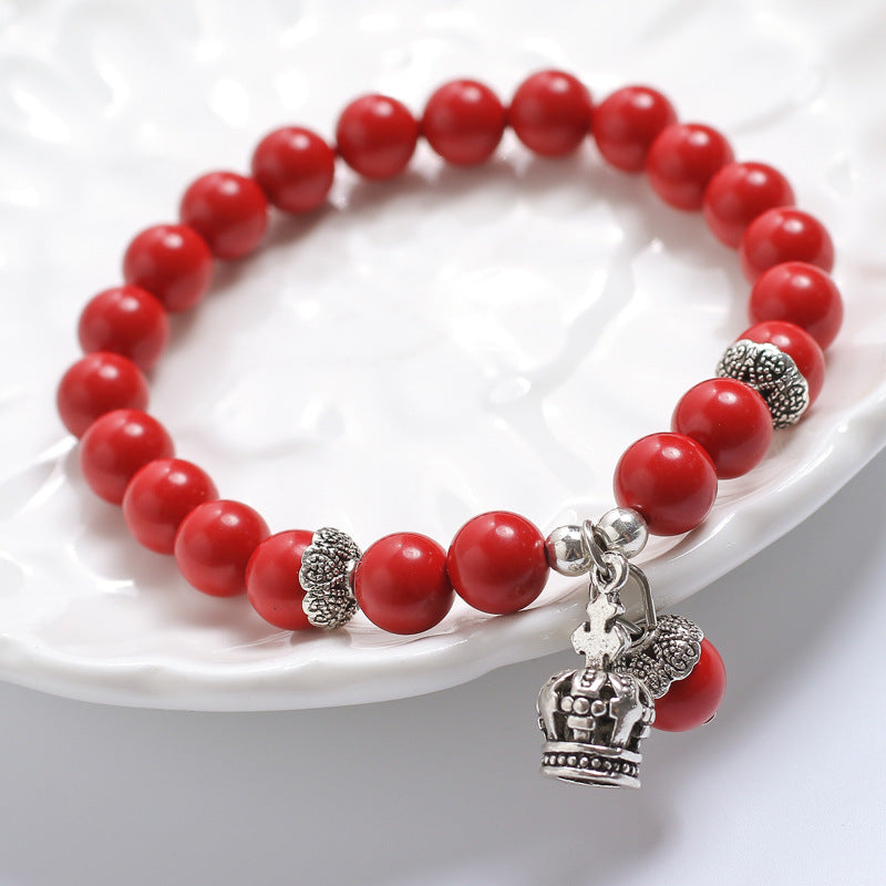 Korean Style Crystal Beaded Opal Cinnabar Crown Bracelets