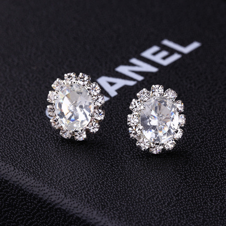 Oval Creative Fashion Rhinestone Shining Diamond Earrings