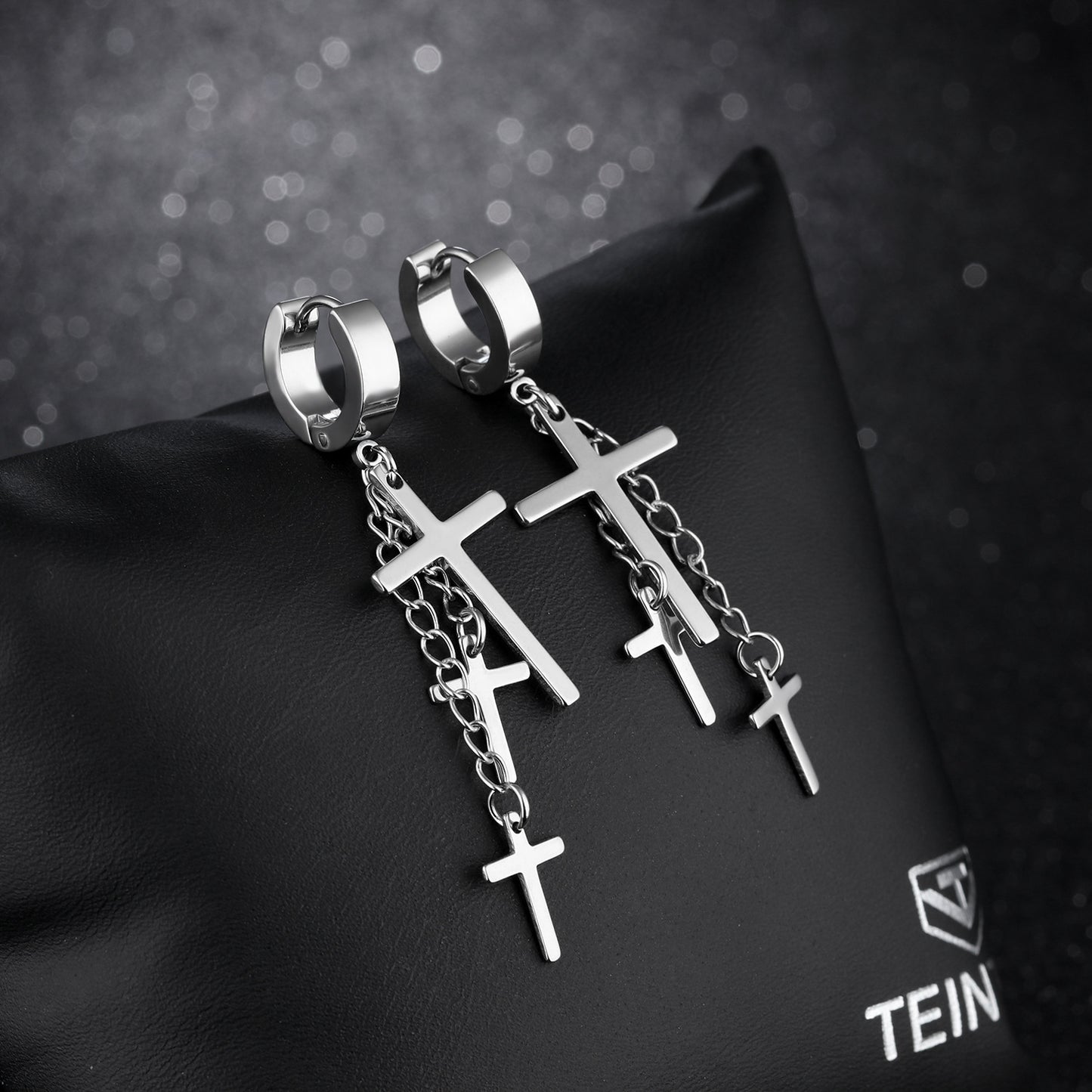 Men's Korean Style Fashion Titanium Steel Cross Earrings