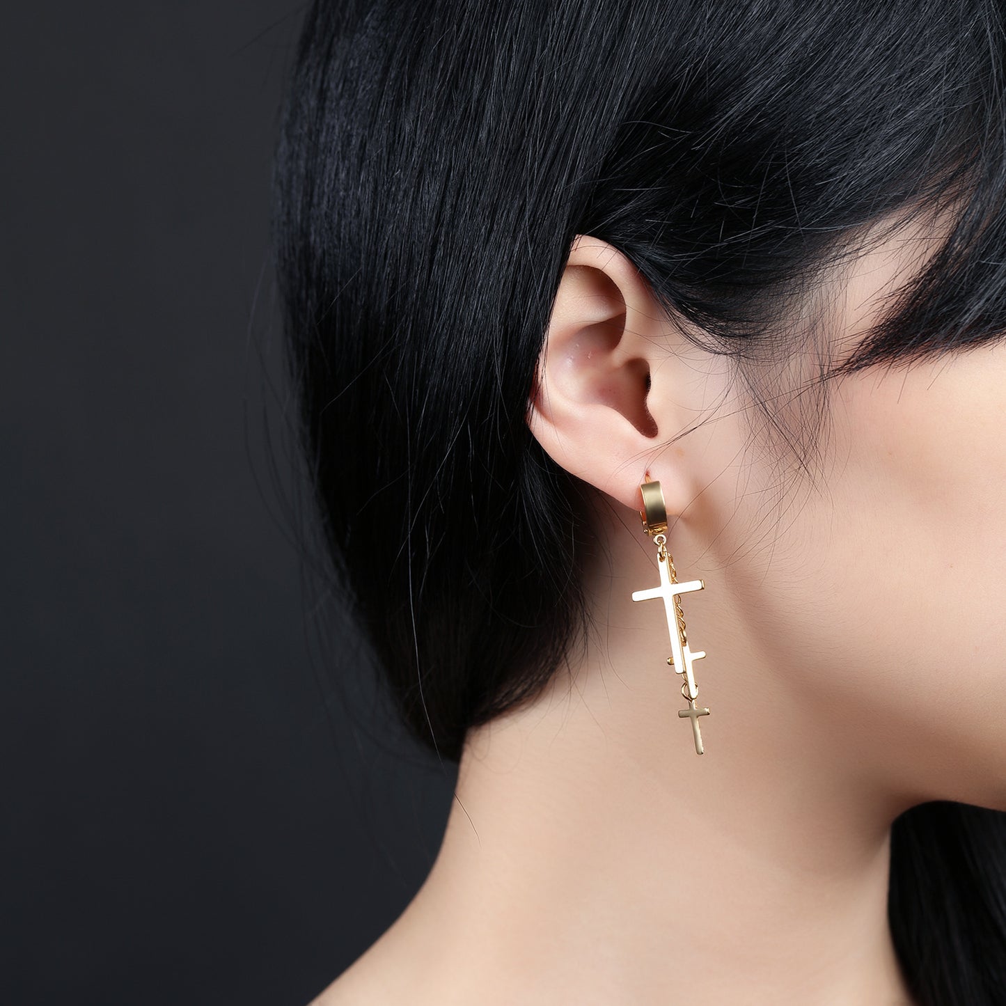 Men's Korean Style Fashion Titanium Steel Cross Earrings