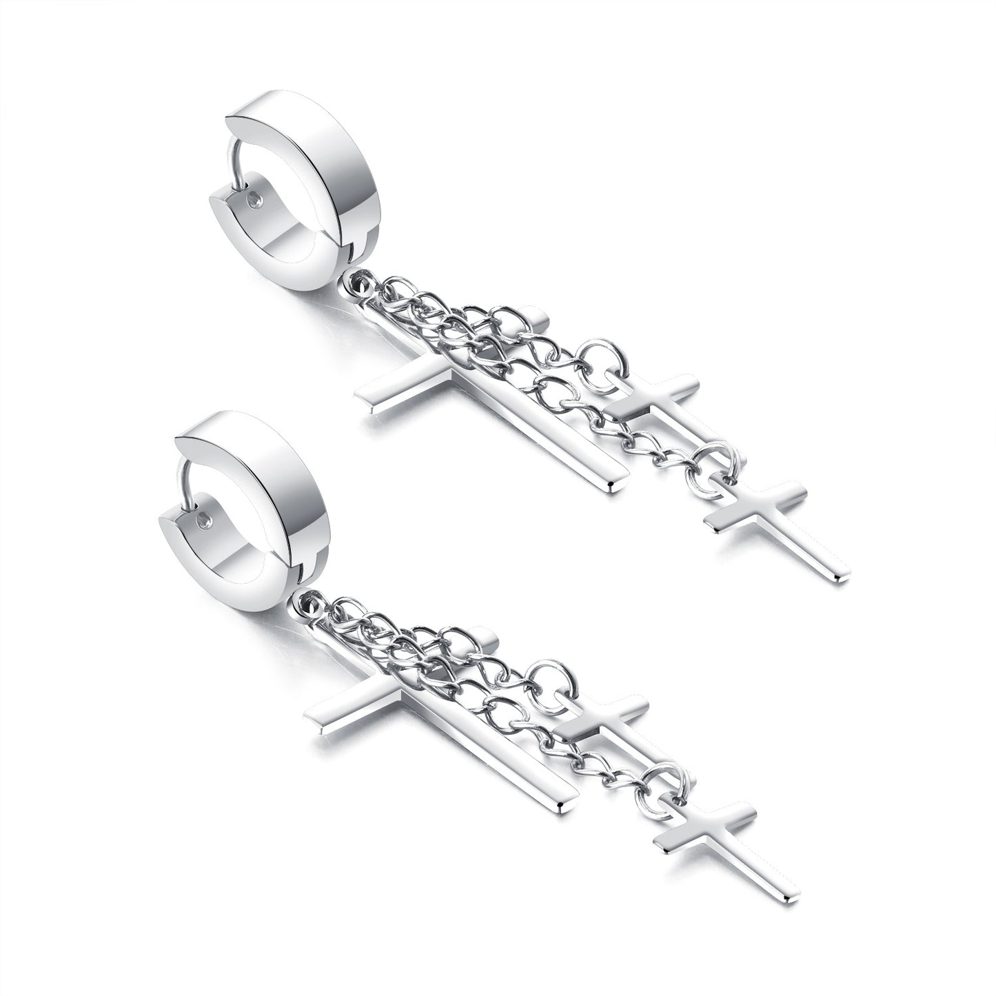 Men's Korean Style Fashion Titanium Steel Cross Earrings