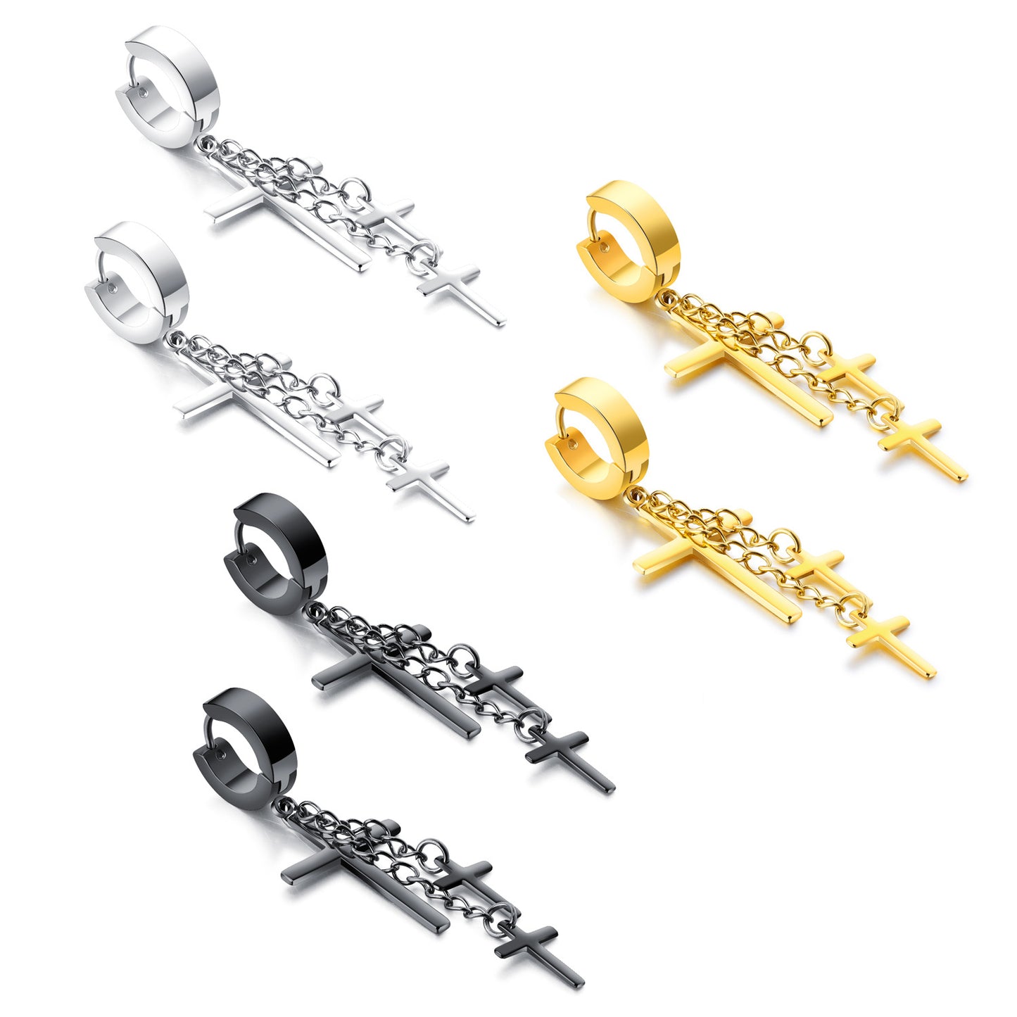 Men's Korean Style Fashion Titanium Steel Cross Earrings