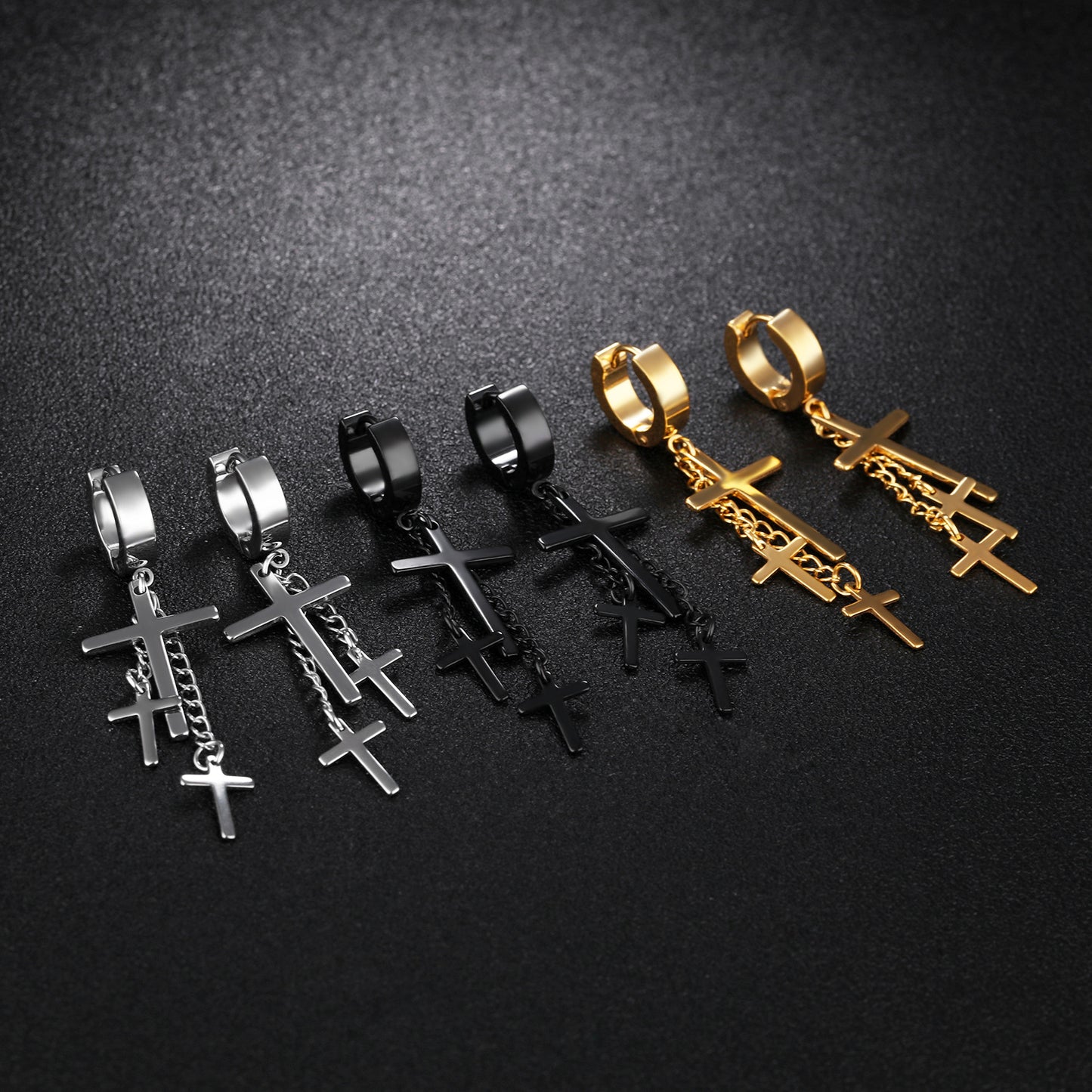 Men's Korean Style Fashion Titanium Steel Cross Earrings