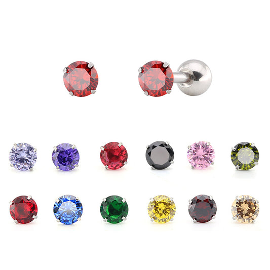 Color Zircon Female Titanium Steel Stainless Earrings