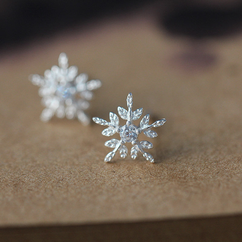 Sterling Sier Cute Graceful Snowflake Diamond Female Rings