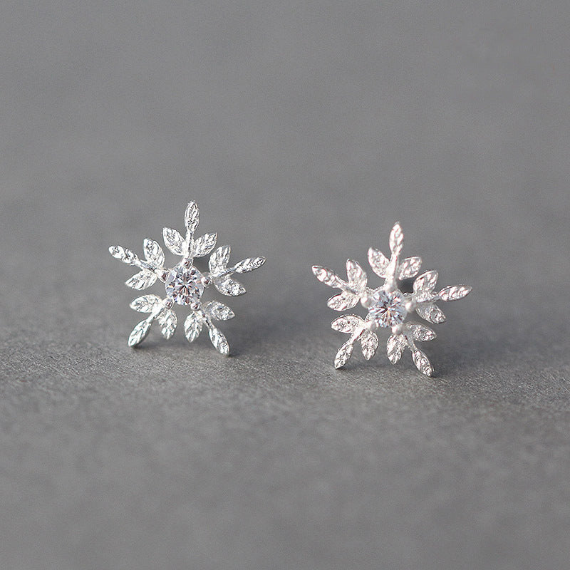 Sterling Sier Cute Graceful Snowflake Diamond Female Rings
